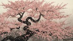 a painting of a tree with pink flowers