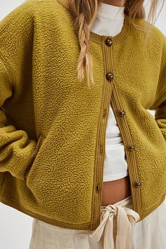 Hug Me Sherpa Cardi | Free People Hug Me, Knitwear Cardigan, Contrast Trim, Metal Buttons, Shoulder Sleeve, Wardrobe Staples, Color Coding