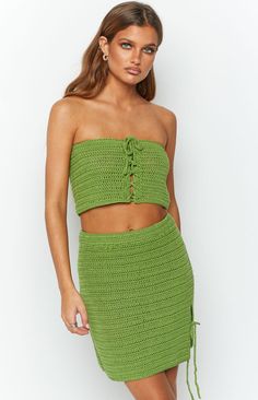 Green Mini Skirt

This crochet mini skirt is what we dream about! Pair this skirt with the matching green crop, some black cowboy boots and a black bag for your next festival look!

Elasticated waist band

Cropped length

Small split on leg

Adjustable tie across split

Crochet fabric

Lightweight fabric with stretch

Unlined Strapless Crochet Top, Crochet Mini Skirt, Cute Crossbody Bags, Prom Midi Dress, Summer Playsuit, Green Mini Skirt, Green Crochet, Crochet Fabric, Beginning Boutique