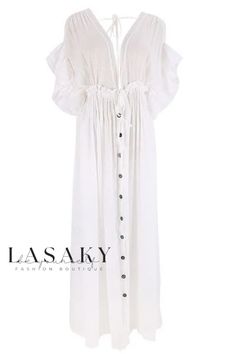 Lasaky - Stylish Bamboo Buckle Waist Drawstring Beach Cover-Up: Elegant Backless Vacation Dress and Bikini Cover-Up Bohemian Drawstring Maxi Dress For Summer, Casual Beach Maxi Dress With Drawstring, Casual Maxi Dress With Drawstring For Beach, Casual Drawstring Maxi Dress For The Beach, Beach Dress With Drawstring For Beach Season, Summer Beach Dress With Drawstring, Summer Beach Maxi Dress With Drawstring, Beach Season Dress With Drawstring, Summer Maxi Dress With Drawstring For Vacation