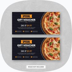 two gift voucher cards with pizza on them