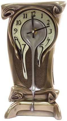 an ornate clock with spoon and fork on the front is made out of bronze metal