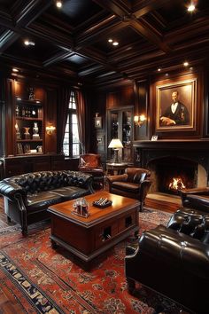 a living room filled with furniture and a fire place