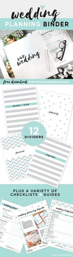 wedding planning binder with the text, plus a variety of checklist guides