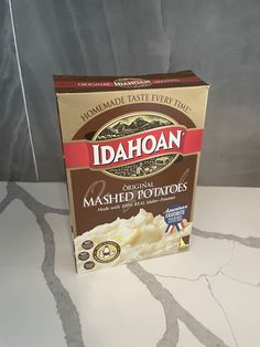 a box of mashed potatoes sitting on top of a counter