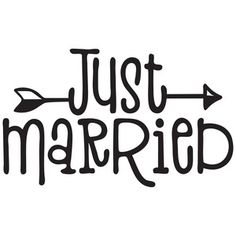 the words just married written in black ink with an arrow pointing to it's right