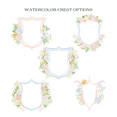 watercolor crest options with flowers and leaves