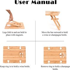 instructions on how to use a wine bottle holder with easel legs and folding table