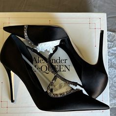 Closet Clean Out. Does Not Fit Me Well. Amq Elegant Black High Heels With Cristals. Size 39 - Runs Smaller Fits Like 38. Designer Black Heels For Wedding, Elegant Black Wedding Heels, Black Heels With Sculpted Heel For Wedding, Black Crystal-embellished Evening Heels, Black Crystal Embellished Evening Heels, Elegant Black Heels For Cocktail, High-end Pointed Toe Party Heels, High-end Pointed Toe Heels For Party, Luxury Black Heels With Rhinestones