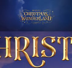 the words christ against a blue sky with clouds in the background and gold lettering that reads, every christmas wonderland