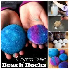 several photos of different colored rocks and their contents are shown in this collage with the caption crystalized beach rocks