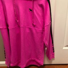 Pink By Victoria's Secret Pink And Black Hoodie With Logo On Sleeves. Nwot. Victora Secret, Pink Lounge, Pink Hoodie, Pink And Black, Colorful Hoodies, Victoria's Secret Pink, Black Hoodie, Pink Black, Secret Pink