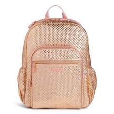 Vera Bradley Iconic Campus Backpack in Rose Gold Shimmer at The Paper Store Cute Backpacks For School, Harry Potter Backpack, School Purse, Metallic Handbags, Back To School Bags, Campus Backpack, Trendy Backpacks, Quilted Backpack