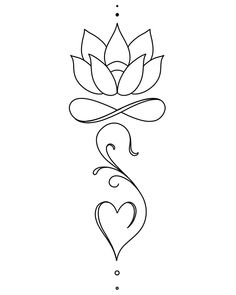 a drawing of a lotus flower with a heart