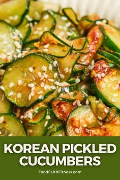 korean pickled cucumbers with sesame seeds in a white bowl