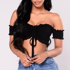 Lehlani Off Shoulder Smock Top. Never Worn. Chic Black Top With Drawstring, Casual Black Top With Drawstring, Fashion Nova Tops, Smock Top, Smocking, Fashion Nova, Off Shoulder, Womens Tops, Women Shopping