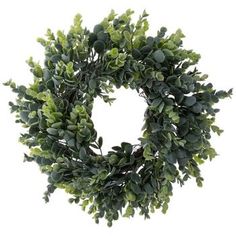 a wreath with green leaves on a white background