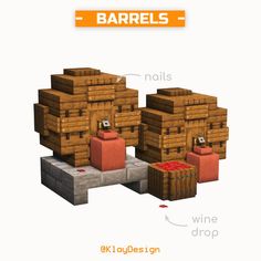 the instructions for how to build a minecraft wooden barrel set with bricks and barrels