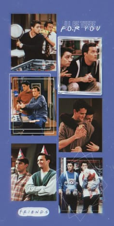 the poster for friends is shown in four different pictures