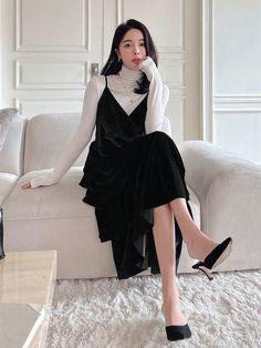 Layered Hem Slip Cami Dress Without Top Black Casual  Sleeveless Knitted Fabric Plain Cami Non-Stretch  Women Clothing, size features are:Bust: ,Length: ,Sleeve Length: Wedding Party Accessories, Women Midi, Kids Beachwear, Cami Dress, Womens Midi Dresses, Midi Dresses, Black Casual, All Fashion, Women Clothes Sale