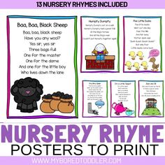 nursery rhyme posters to print with the words nursery rhyme on them