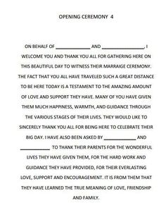 an open letter with the words opening ceremony written in black and white on top of it