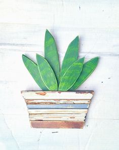 a small potted plant sitting on top of a wooden shelf