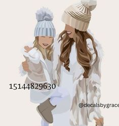 two women dressed in winter clothing and hats