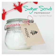 a jar filled with sugar next to a tag