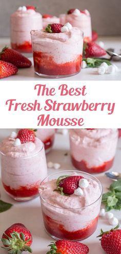 fresh strawberry mousse with whipped cream and strawberries