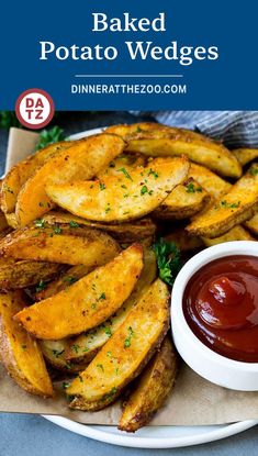 baked potato wedges with ketchup on the side