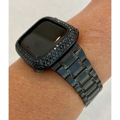 Fits Apple Watch in sizes 38mm 40mm 41mm 42mm 44mm & 45mm Series 1-7 SE. Luxury Black Apple Watch Band Stainless Steel in a new Ultra thin and light design with a butterfly buckle. Can be adjusted to fit wrist sizes from 5" to 8 1/4". Easy to resize and comes with a tool/instructions. You can select the set band+bezel, band only or bezel cover only using the drop down menus. Bezel Cover Add a 38mm 40mm 41mm 42mm 44mm 45mm Black on Black custom 14k Rhodium plated Metal Case Cover Bezel with hand Black Apple Watch, Black Apple Watch Band, Bezel Band, Ceramic Watch, Iwatch Apple, Black Apple, 38mm Apple Watch Band, Rose Gold Band, Light Design