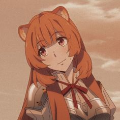 an anime character with red hair and cat ears