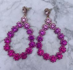 Pink Rhinestone Earrings/ Fuchsia Floral Ombre Earring/ Pink - Etsy Pink Rhinestone Drop Earrings, Pink Drop Earrings With Rhinestones, Purple Rhinestone Drop Earrings, Pink Teardrop Rhinestone Jewelry, Purple Rhinestone Dangle Earrings, Teardrop Pink Rhinestone Jewelry, Purple Dangle Earrings With Rhinestones, Pink Bling Drop Crystal Earrings, Glamorous Pink Teardrop Earrings