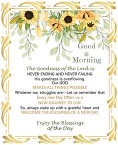 a card with sunflowers and the words good morning