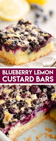 blueberry lemon custard bars on a plate