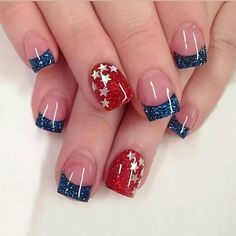 Acrylic Nail Kits, 4th Of July Nail, Patriotic Nails Design, Firework Nails, Purple Glitter Nails, Patriotic Nails, Nails Short Square, Nail Kits, Fourth Of July Nails