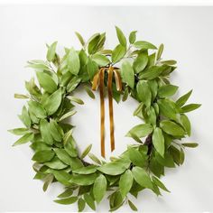 a wreath made out of green leaves on a white background