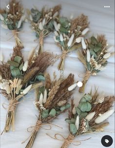 several dried flowers are arranged on a table