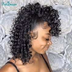 Bequeen Black And Purple Curly Mohawk Style (Not A Wig) – BeQueen Wig Curly Hairstyle Ideas, Hair Elixir, Mohawk Hairstyles, Healthy Hair Journey, Frontal Hairstyles, 100 Human Hair Wigs, Types Of Curls