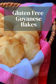 a basket filled with gluten free guyanee bakes on top of a table