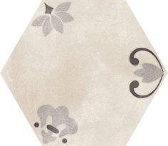 a hexagonal tile design with flowers and leaves on it's edges in white, grey and black