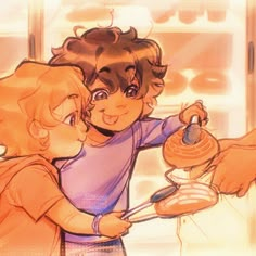 two children are cooking together in the kitchen