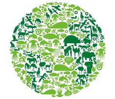 a green circle filled with animals and plants