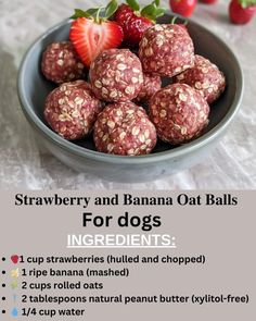 Banana Oat Balls, Dog Ice Cream Recipe, Oat Balls, Dog Cookie Recipes, Foods Dogs Can Eat, Strawberry And Banana, Homemade Pet Treats, Pet Treats Recipes, Easy Dog Treat Recipes