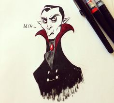 a drawing of dracula with the words bleach written on it and two markers next to it