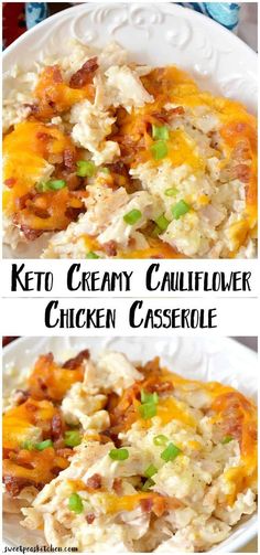 chicken casserole with creamy cauliflower and green onions in the bottom photo