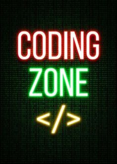 a neon sign that says,'codeing zone'in red and green letters