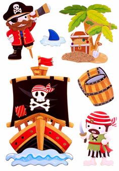 pirate cutouts are shown in various shapes and sizes, including an image of a ship with