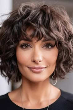 Sophisticated curly bob with bangs is a perfect curly hairstyle for mature ladies who would like to exhibit their fun side. In this bob cut, the face is clearly flourished, and hence, it is appropriate for pinpointing some brilliant aspects of your facial appearance. Click here to check out more best curly hairstyles for women over 50. Short Wavy Bob With Bangs Over 50, Curly Hairstyles For Double Chin Faces, Hair Styles For Short To Medium Hair, Over 50 Wavy Hairstyles For Women, Short Curly Hair Bangs Hairstyles, Wash And Go Curly Hair Styles, Short Curly Bob Hairstyles Over 50, Curly Shoulder Length Hair With Bangs, Medium Curly Bob With Bangs